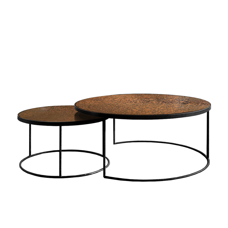 Bronze Aged Mirror Nesting Coffee Tables
