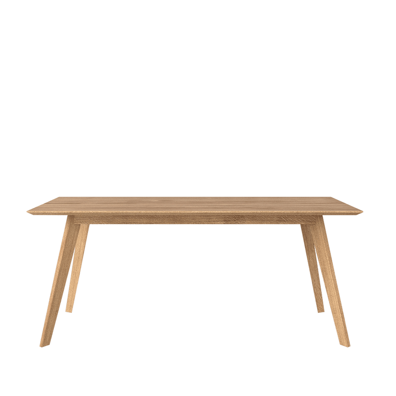 Citie oak dining table, side view , showing light triangle profile to leg