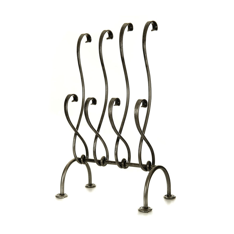 welly  drying rack for four pairs of boots, curved ironwork holds the boots in the air to dry..