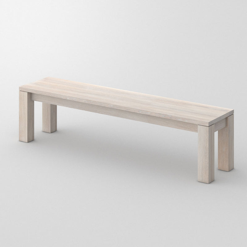 journeyman oak bench in white oil, leg at each corner, small shadow gap detail under bench top.