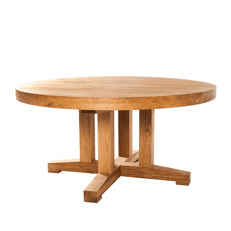 round oak dining table with cross pedestal base