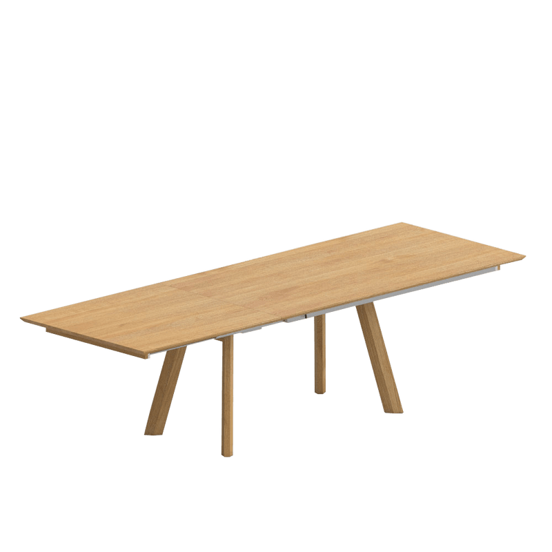 rombi oak table with butterfly extension out with continuous oak top