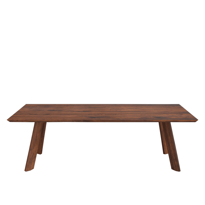 walnut rombi dining table with four legs with a Rhombus shape profile
