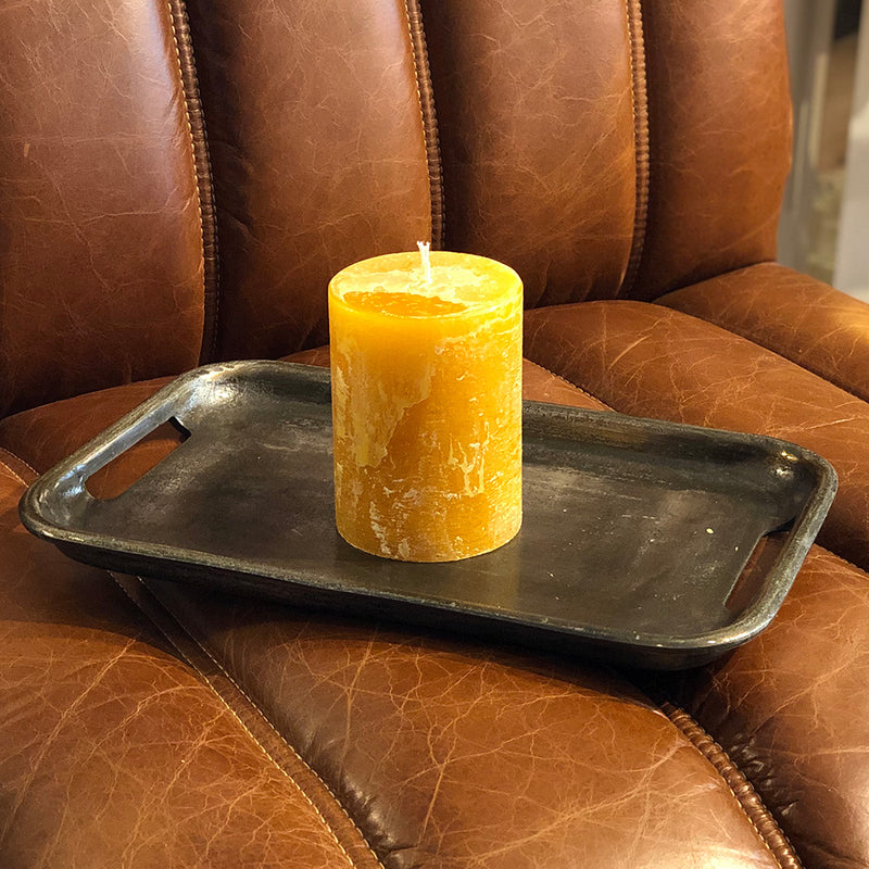 amber orange scented pillar candle from St Eval hand made in Cornwall 