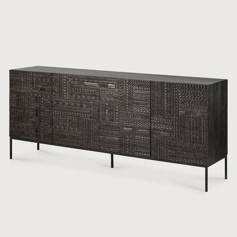 Ethnicraft Tabwa large sideboard with carved door details 
