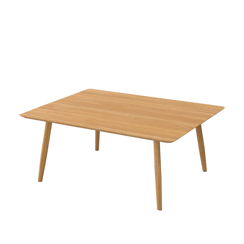 atlas rectangle fixed dining table with rounded profile angled legs
