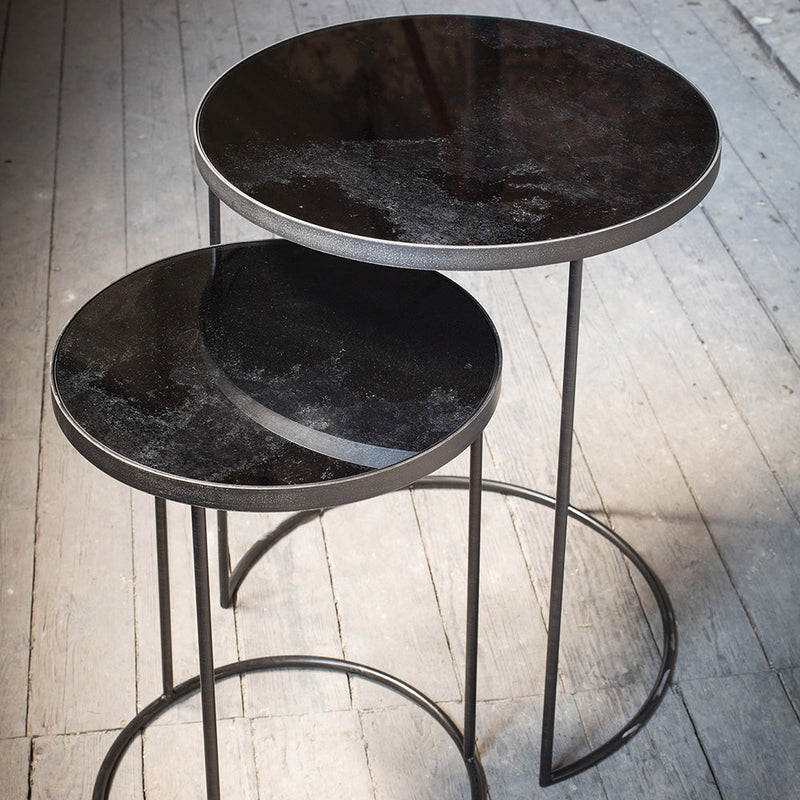 Charcoal Aged Mirror Nesting Side Table Set