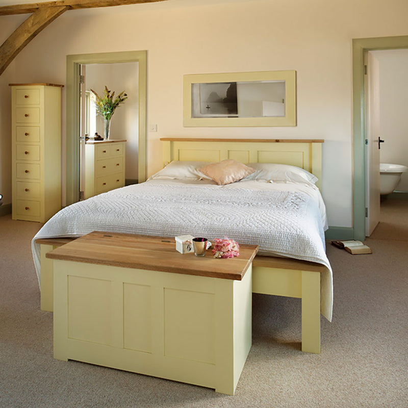 provence bedroom set with double panel bed - blanket box at the end of the bed and tall chest of drawers