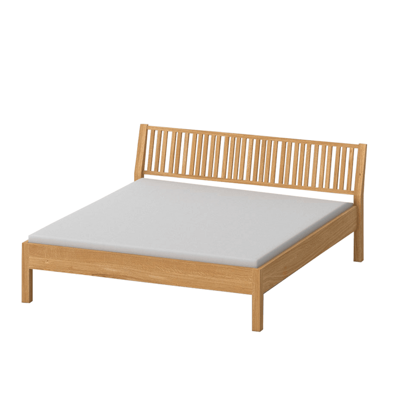 Oak double bed with slatted headboard 
