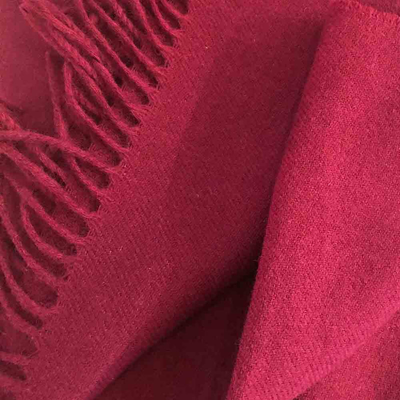 plain deep red colour wool throw blanket with fringe ends
