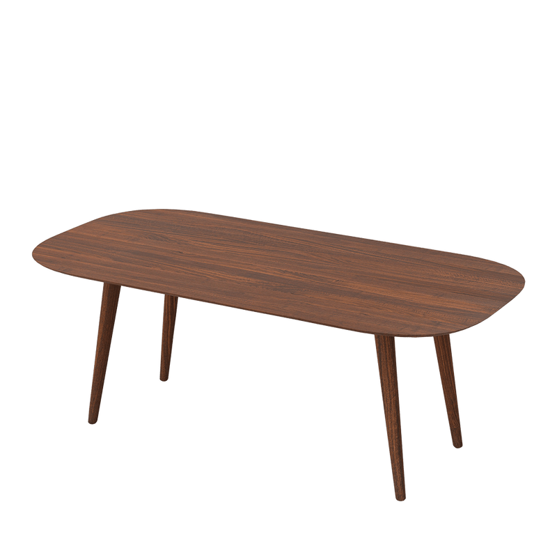 solid walnut dining table with curved edges and rounded legs