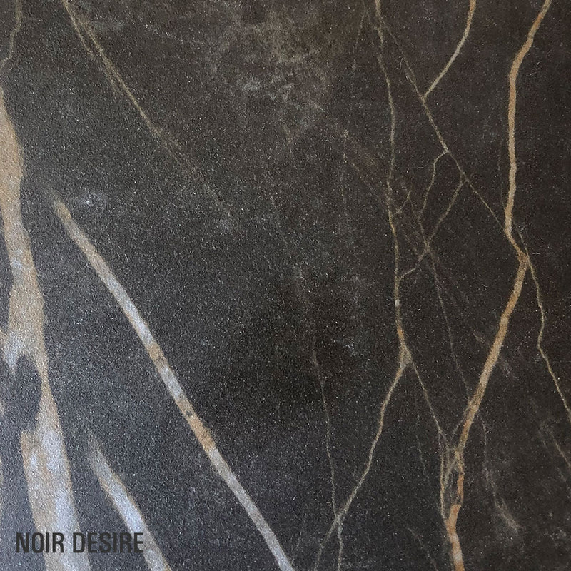 colour sample of NOIR DESIRE ceramic. Black background with light marbling/veins.