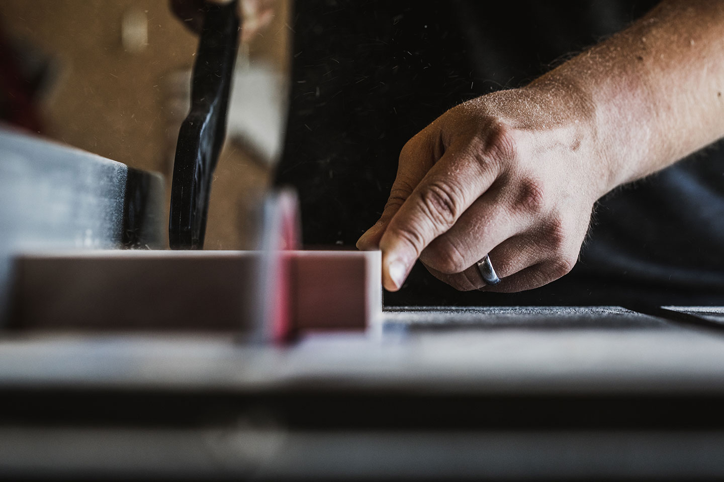 detail from wood cutting on a saw.