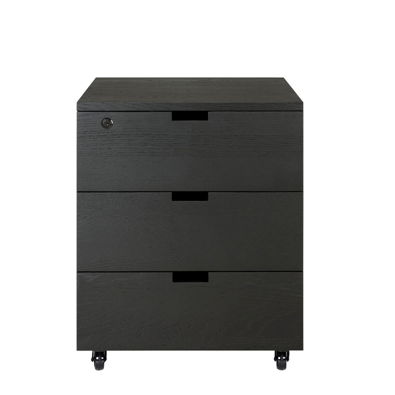Oak Mobile Desk Storage Drawers - Black