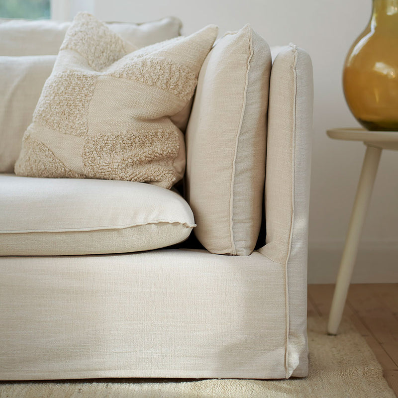 lars sofa in cream timber fabric + valance detail
