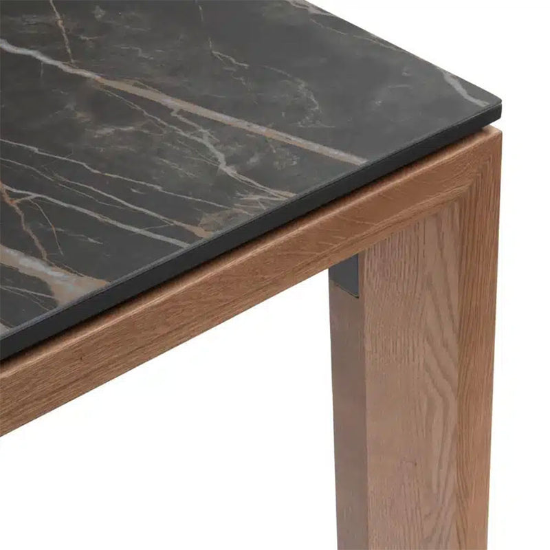 oxford tabletop edge detail showing ceramic corner over oak legs