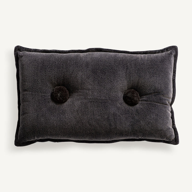 Pompom Charcoal Velvet Cushion