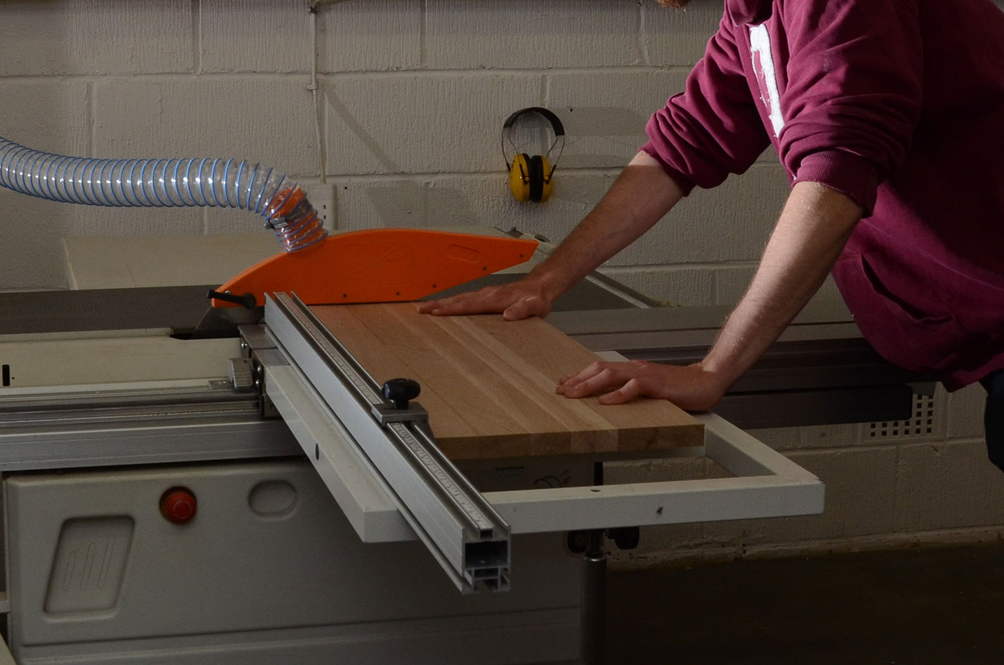 Oak being cut in the furniture workshop 