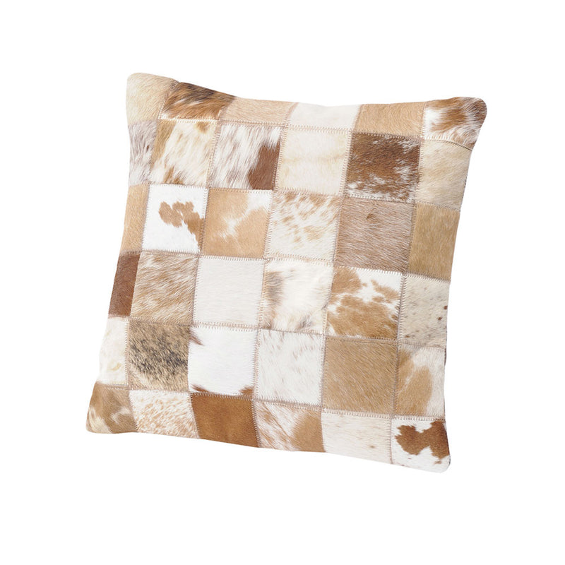 cowhide patchwork of whites cream and browns