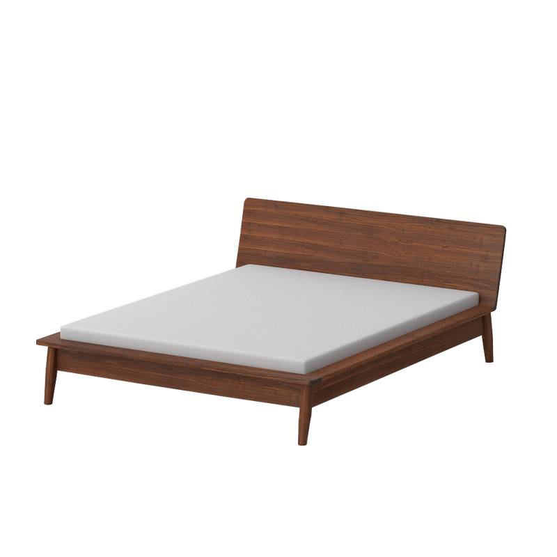 solid walnut double bed with white mattress