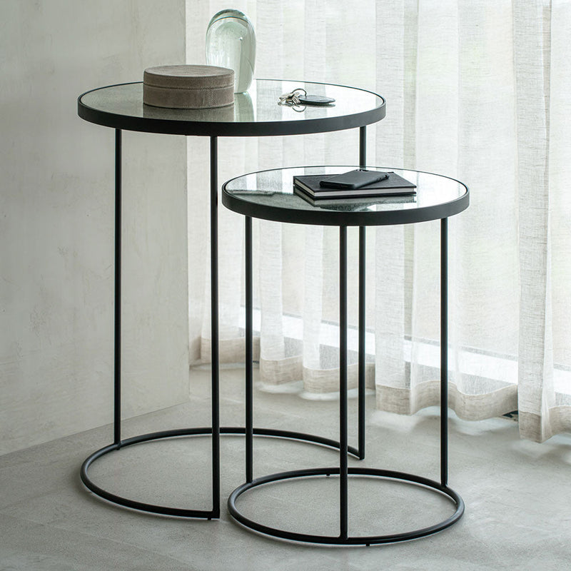 Silver Aged Mirror Nesting Side Table Set