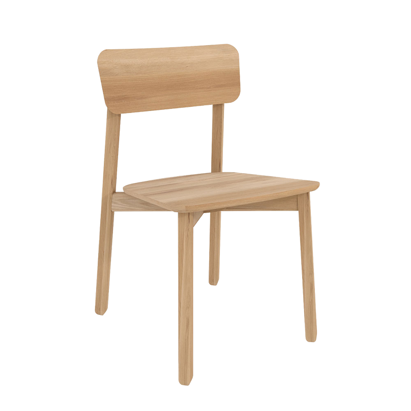 simple wooden chair with oak seat and backrest, rounded legs