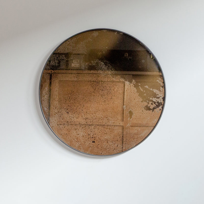 Small Aged Finish Round Wall Mirror