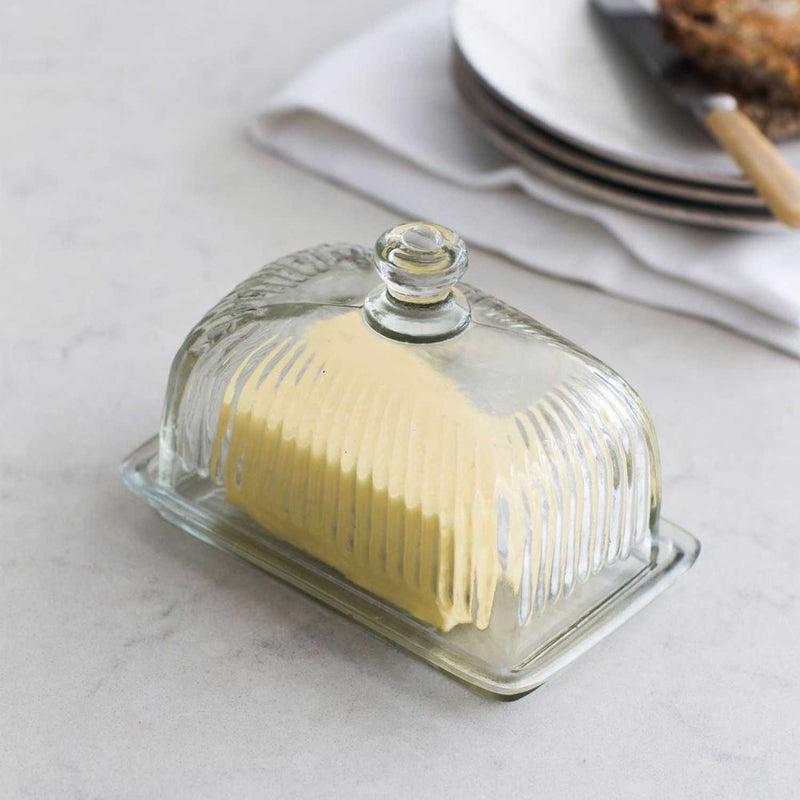 Ribbed Glass Butter Dish