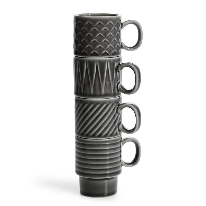 charcoal grey espresso cups, shown stacked together for storage.