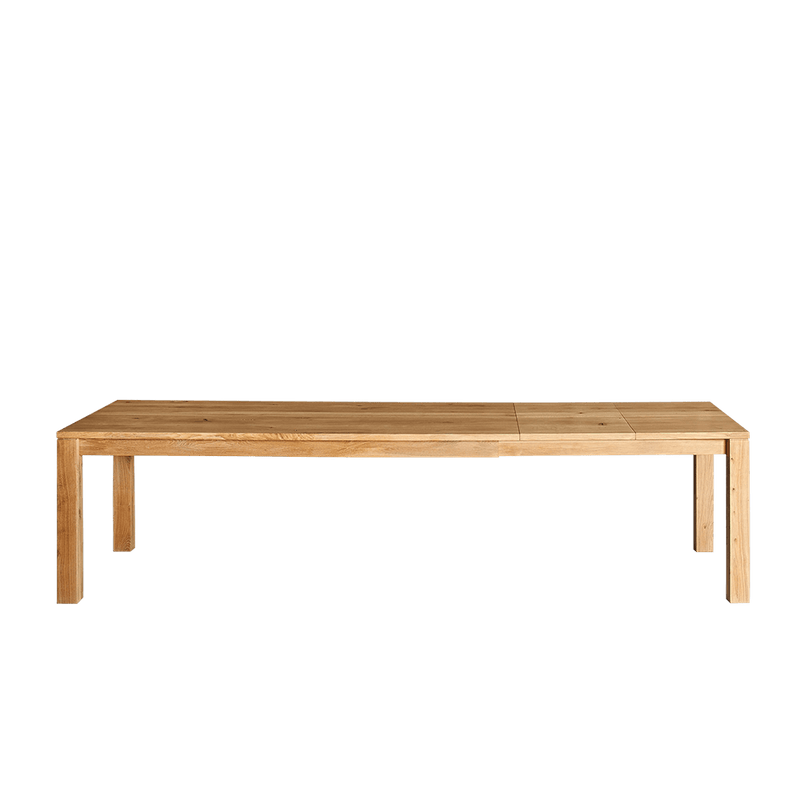 journeyman dining table in oak,  fully extended with two leaves