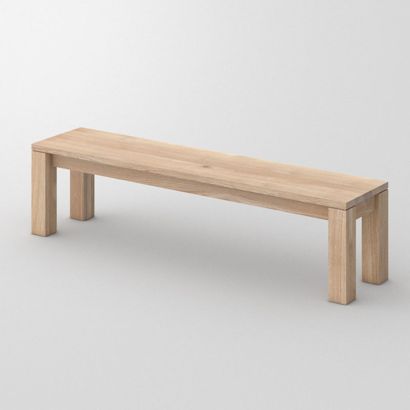 journeyman oak bench in light oil, leg at each corner, small shadow gap detail under bench top.