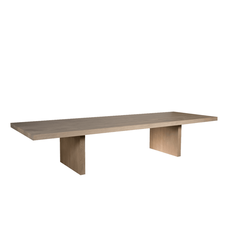 mac dining table with slab style leg and thick oak top