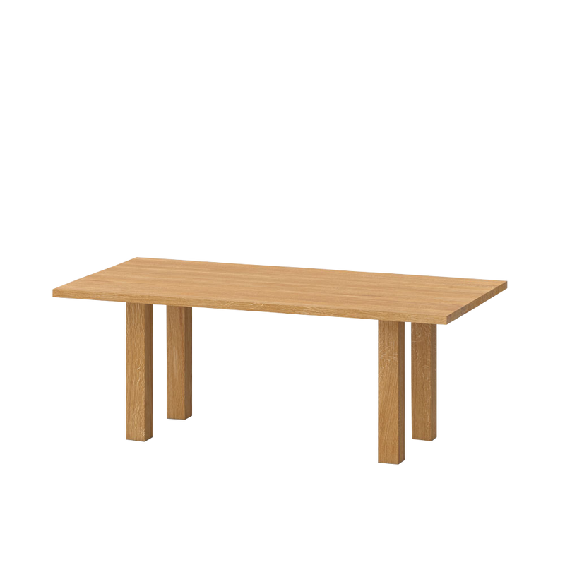 mallard oak table side view showing legs under the table top, with space at the edges.