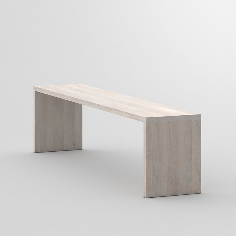 maya bench in white oiled oak, shows the flush sides and top
