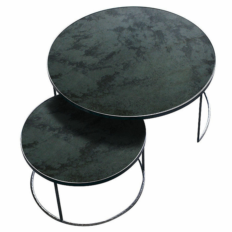black charcoal distressed aged glass topped table