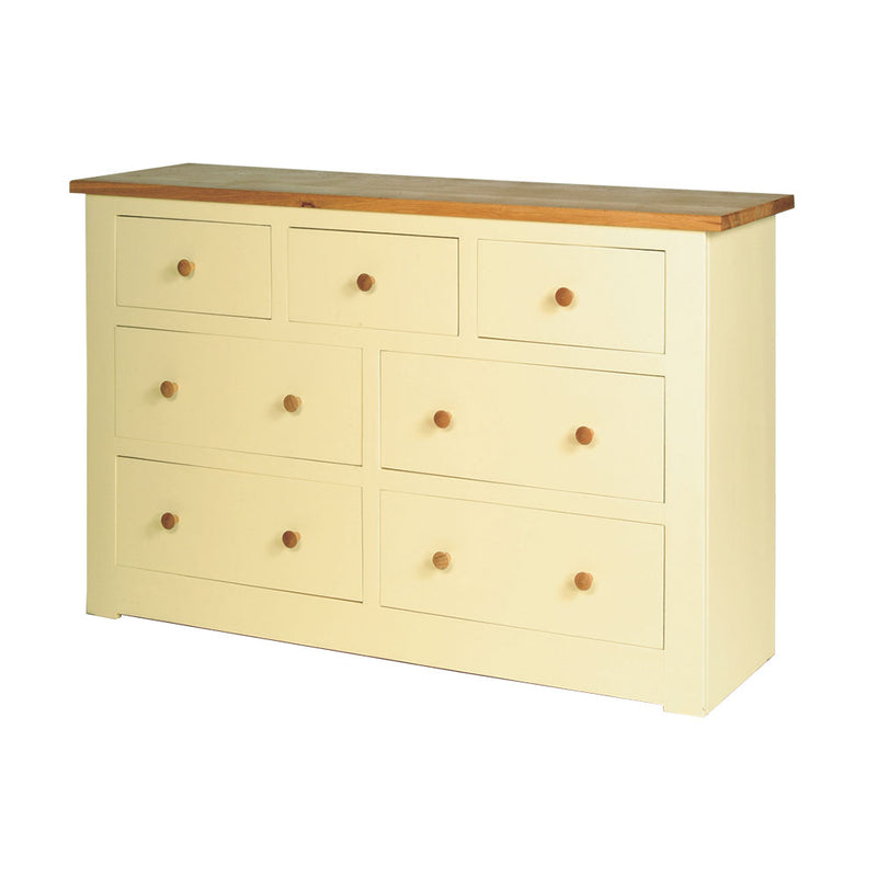 Provence large chest of drawers storage. cream paint with oak top and oak knobs.