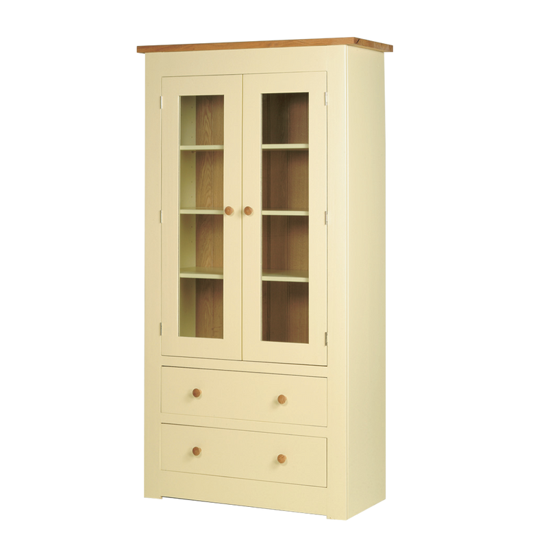 Provence painted Glazed Display Cabinet with 2 Drawers in base and two glazed doors at the top