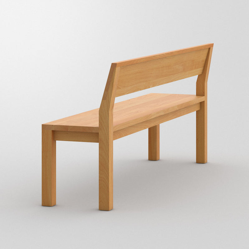 Pure wood bench in oak, solid wood seat and back,shown from behind, solid back brace