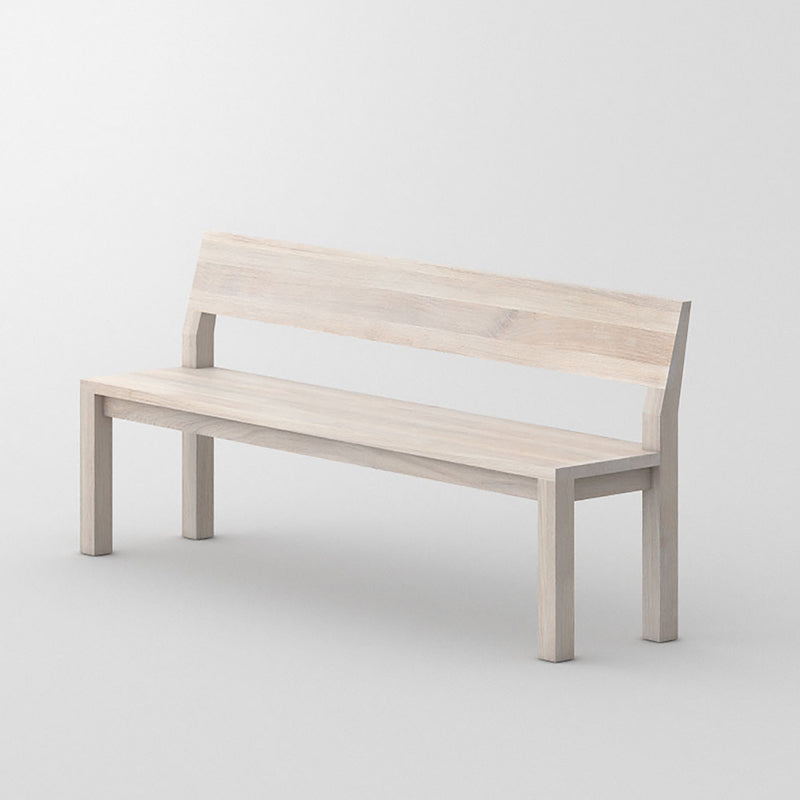 Pure wood bench in light oak, solid wood seat and back, angled shot of seat back