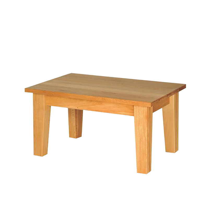 solid oak rectangular coffee table with tapered leg design and thick square top - finished in oil