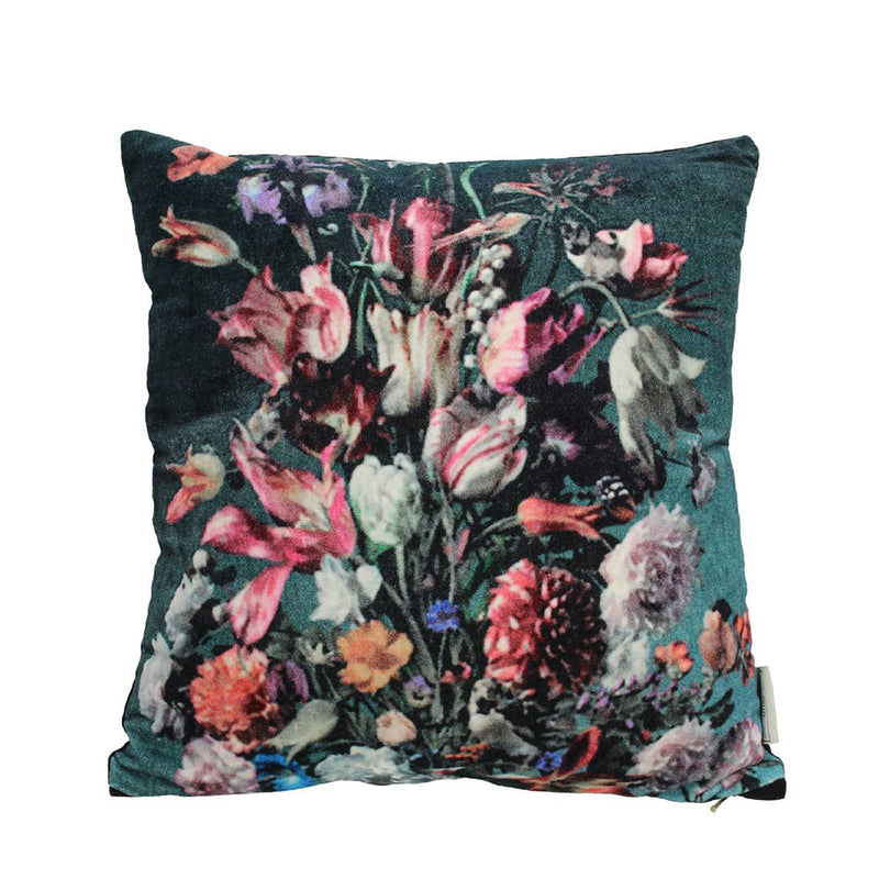 Bouquet Teal Velvet Cushion