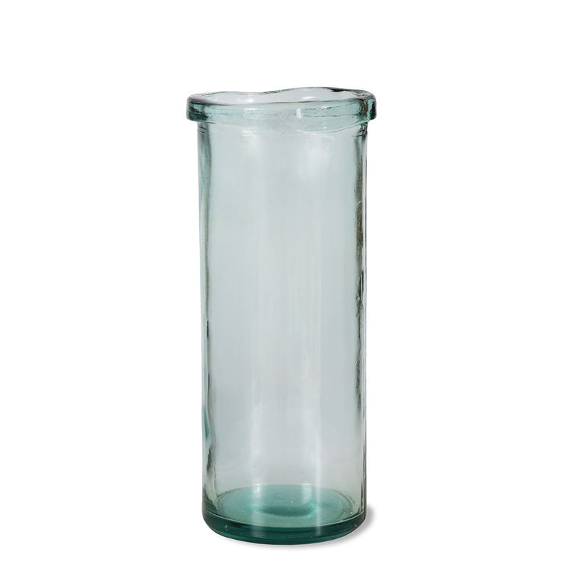 Thick glass green vase with textured top rim