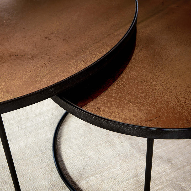 Bronze Aged Mirror Nesting Coffee Tables