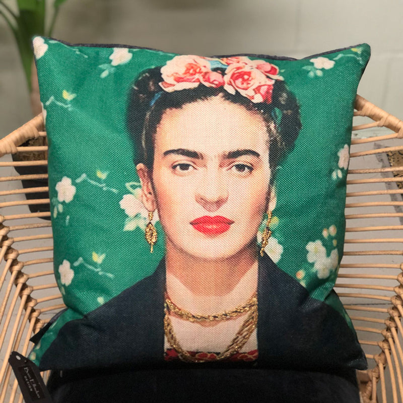 Frida on Green Cushion