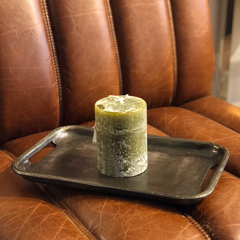 moss green scented pillar candle from St Eval hand made in Cornwall 