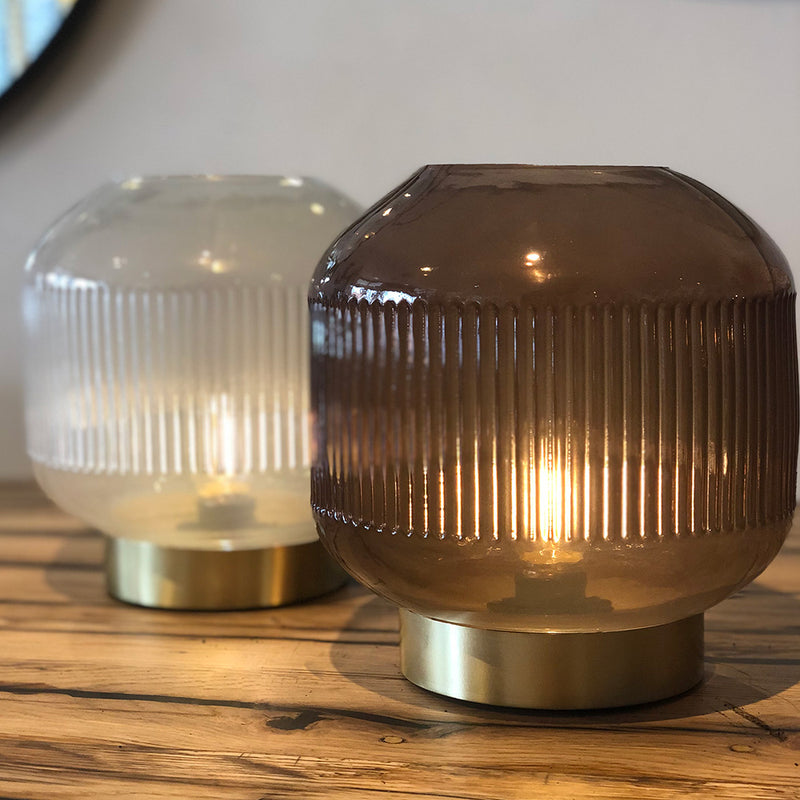 Ribbed Glass Battery Table Lamp