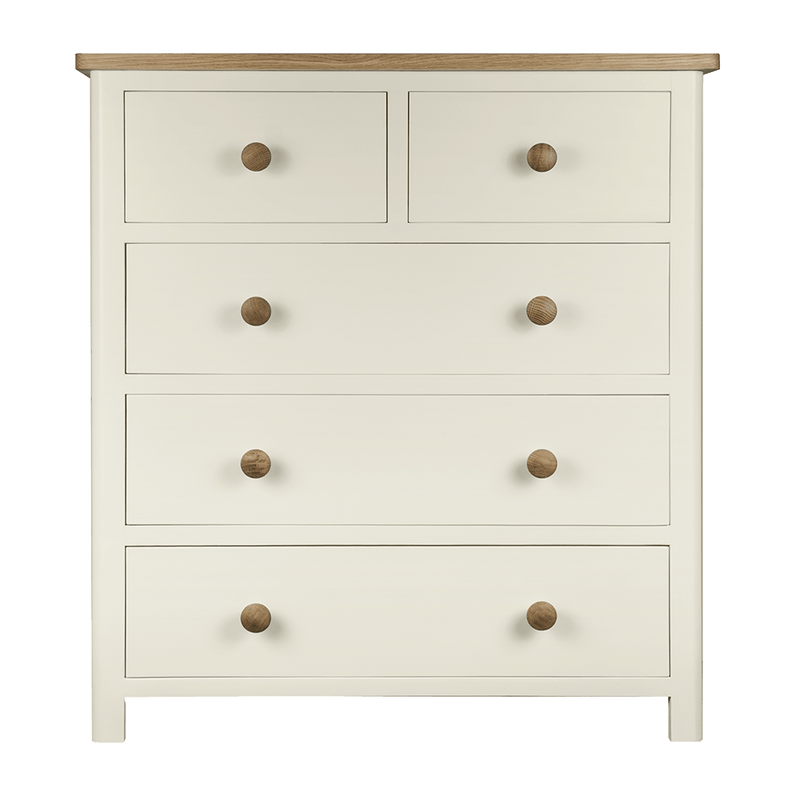 painted 2 over 3 chest of drawers with oak knobs