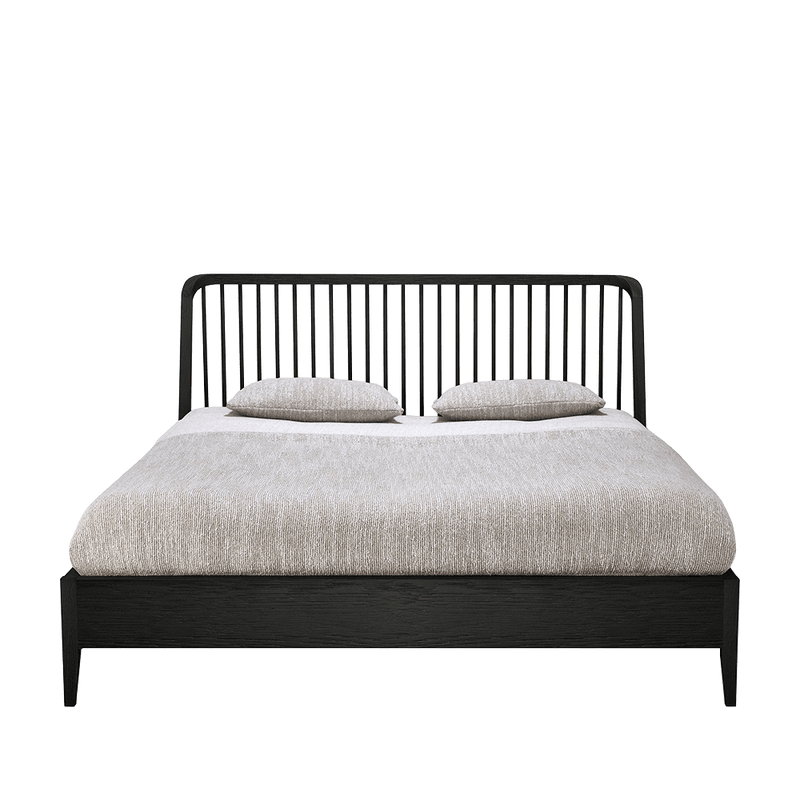Black varnish oak double bed with spindle headboard